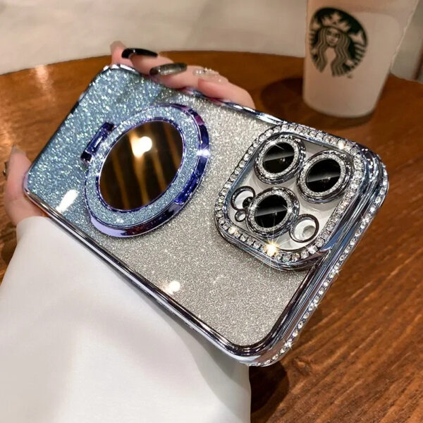 Luxury Premium Plating Flash Mirror Holder Stand Diamond Frame Case Cover For iPhone Series - Image 5