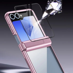 Luxury Premium Transparent With Tempered Glass Protective Film Case For Samsung Z Flip 5/Z Flip 6