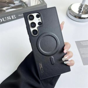 Luxury Premium Business Leather  Magsafe Wireless Charging Case Cover For Samsung Galaxy S25 Ultra - Black