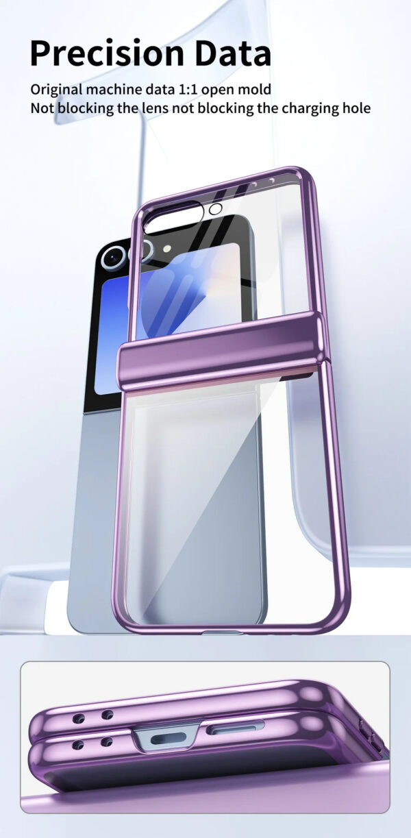Luxury Premium Transparent With Tempered Glass Protective Film Case For Samsung Z Flip 5/Z Flip 6 - Image 9