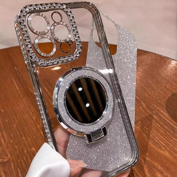 Luxury Premium Plating Flash Mirror Holder Stand Diamond Frame Case Cover For iPhone Series - Image 30