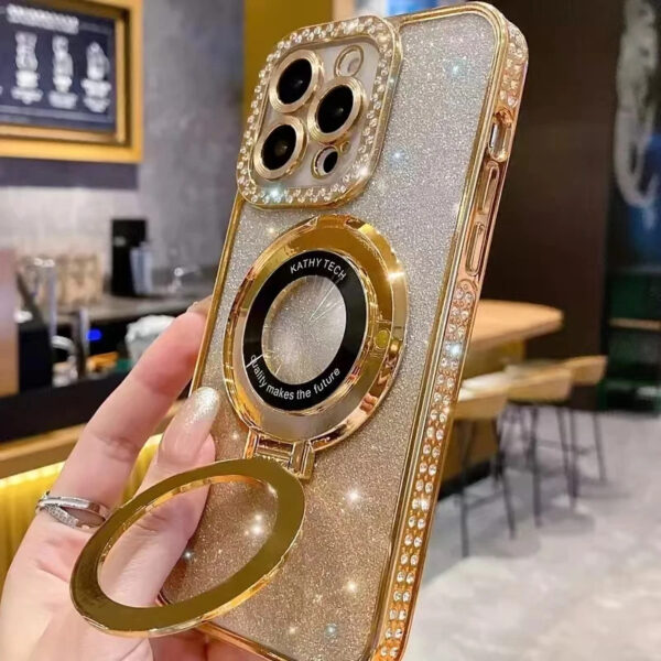 Luxury Premium Plating Flash Mirror Holder Stand Diamond Frame Case Cover For iPhone Series - Image 33
