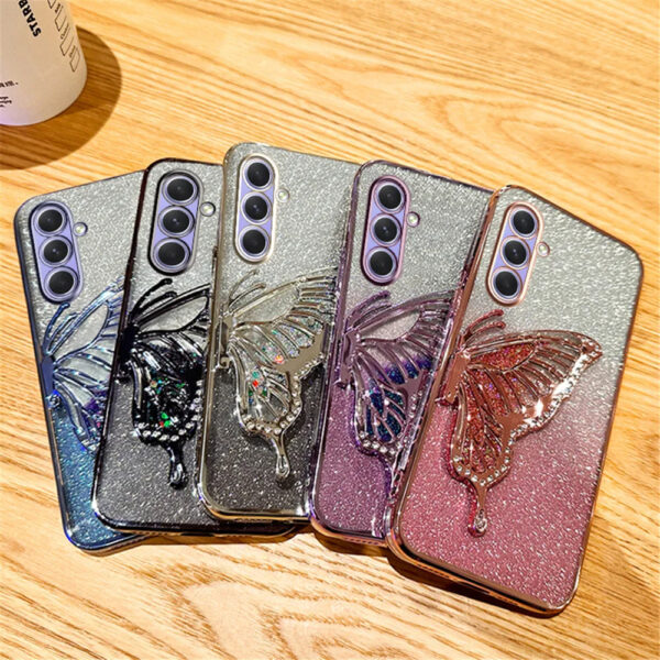 Luxury Premium Gradient Glitter Butterfly Quicksand and 3D Glass Protector for Samsung Galaxy A Series