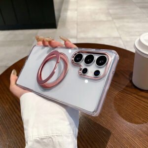 Luxury Premium Fashion Clear Magnetic With Metal 360 Rotation Stand Bumper Shockproof Case For Samsung Galaxy S Series