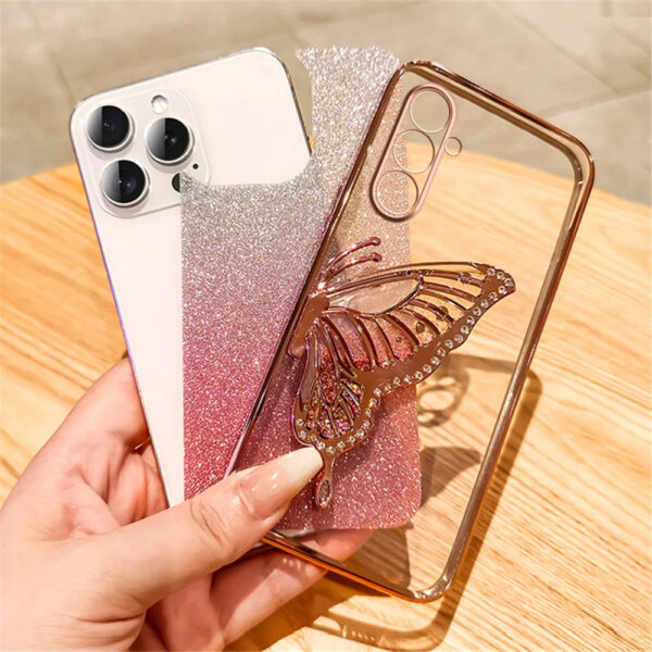 Luxury Premium Gradient Glitter Butterfly Quicksand and 3D Glass Protector for Samsung Galaxy A Series - Image 15