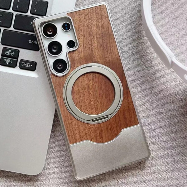 Luxury Premium Walnut Wood Metal Magsafe Wireless Shockproof Cover For Samsung S Series - Image 9