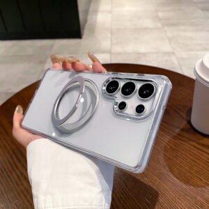 Luxury Premium Fashion Clear Magnetic With Metal 360 Rotation Stand Bumper Shockproof Case For Samsung Galaxy S Series