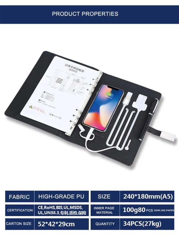 Luxury Premium Business 100 Sheets Notebook With USB Multifunctional 8000mA Wireless Charger - Image 10