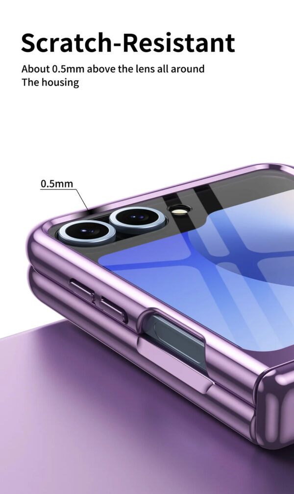 Luxury Premium Transparent With Tempered Glass Protective Film Case For Samsung Z Flip 5/Z Flip 6 - Image 2