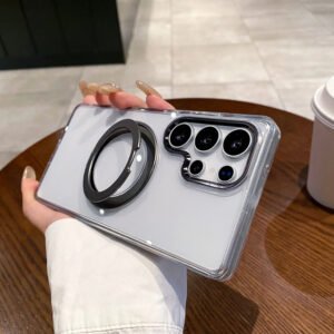 Luxury Premium Fashion Clear Magnetic With Metal 360 Rotation Stand Bumper Shockproof Case For Samsung Galaxy S Series