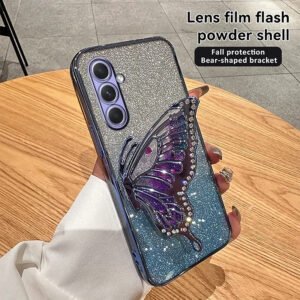 Luxury Premium Gradient Glitter Butterfly Quicksand and 3D Glass Protector for Samsung Galaxy A Series