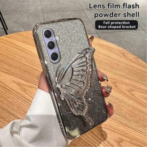 Luxury Premium Gradient Glitter Butterfly Quicksand and 3D Glass Protector for Samsung Galaxy A Series