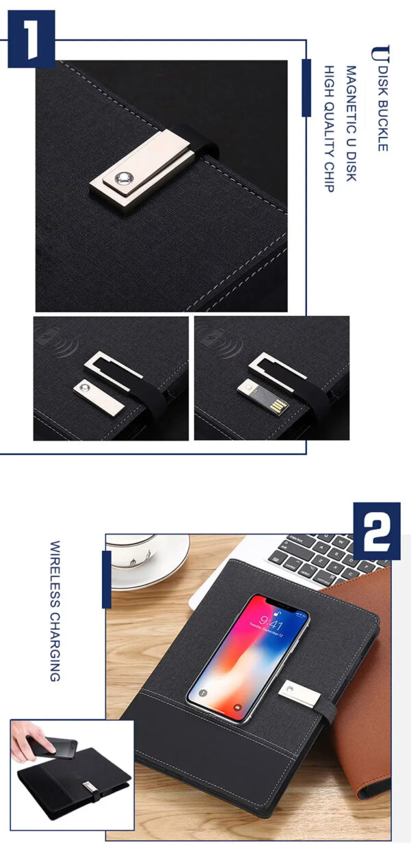 Luxury Premium Business 100 Sheets Notebook With USB Multifunctional 8000mA Wireless Charger - Image 11