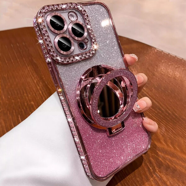 Luxury Premium Plating Flash Mirror Holder Stand Diamond Frame Case Cover For iPhone Series - Image 23