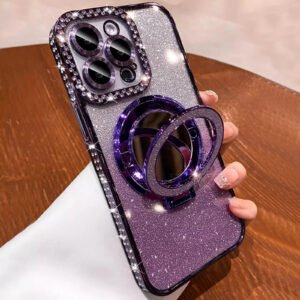 Luxury Premium Plating Flash Mirror Holder Stand Diamond Frame Case Cover For iPhone Series