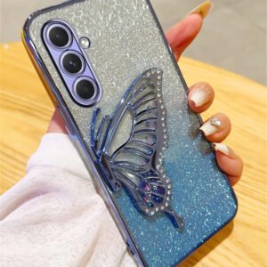 Luxury Premium Gradient Glitter Butterfly Quicksand and 3D Glass Protector for Samsung Galaxy A Series