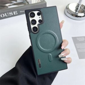 Luxury Premium Business Leather  Magsafe Wireless Charging Case Cover For Samsung Galaxy S25 Ultra - Green