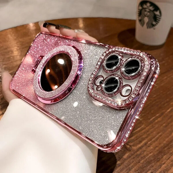 Luxury Premium Plating Flash Mirror Holder Stand Diamond Frame Case Cover For iPhone Series - Image 4