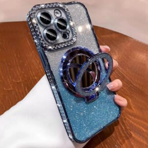 Luxury Premium Plating Flash Mirror Holder Stand Diamond Frame Case Cover For iPhone Series