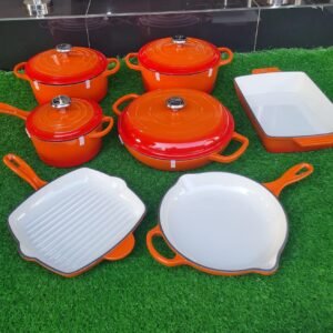 Luxury Premium Modern Design Enamel Cast Iron Cookware High Quality Metal Pans Casserole Set - Orange