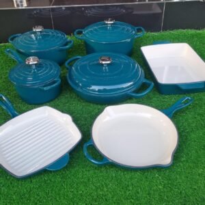Luxury Premium Modern Design Enamel Cast Iron Cookware High Quality Metal Pans Casserole Set - Blue