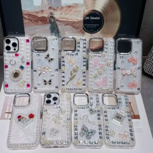 Luxury Premium Rhinestone Cream Glitter Silicone Phone Case for Case Cover For iPhone Series