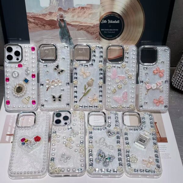 Luxury Premium Rhinestone Cream Glitter Silicone Phone Case for Case Cover For iPhone Series