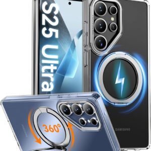 Luxury Premium Fashion Clear Magnetic With Metal 360 Rotation Stand Bumper Shockproof Case For Samsung Galaxy S Series