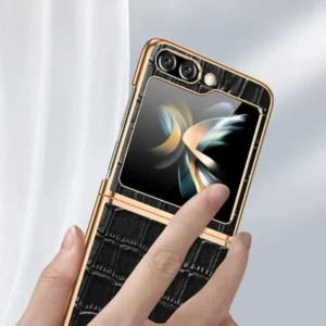 Luxury Premium PU Leather Eletrocplated Croco Pattern Case Cover For Samsung Galaxy Z Flip 5/Z Flip 6 - Samsung Z Flip 6