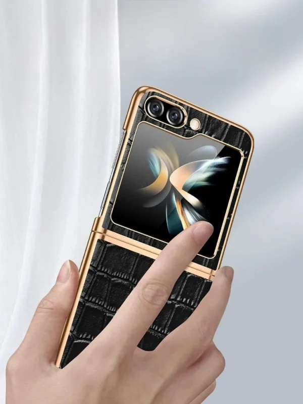 Luxury Premium PU Leather Eletrocplated Croco Pattern Case Cover For Samsung Galaxy Z Flip 5/Z Flip 6 - Image 14
