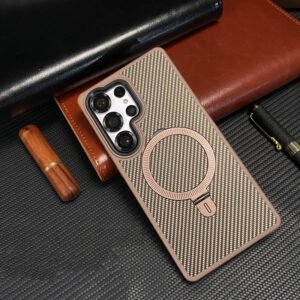 Luxury Premium Carbon Fiber Aluminum Alloy Stand Magnetic Phone Case Cover For Samsung Galaxy S24 Ultra