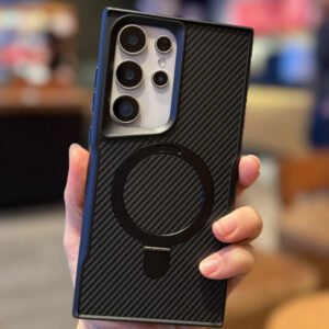 Luxury Premium Carbon Fiber Aluminum Alloy Stand Magnetic Phone Case Cover For Samsung Galaxy S24 Ultra
