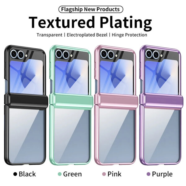 Luxury Premium Transparent With Tempered Glass Protective Film Case For Samsung Z Flip 5/Z Flip 6