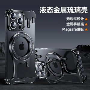 Luxury Premium Wireless Frameless with Magsafe Kickstand 360° Rotatable Magnetic Stand Case Cover For iPhone 15 Pro Max
