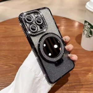 Luxury Premium Plating Flash Mirror Holder Stand Diamond Frame Case Cover For iPhone Series