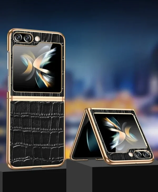 Luxury Premium PU Leather Eletrocplated Croco Pattern Case Cover For Samsung Galaxy Z Flip 5/Z Flip 6 - Image 2