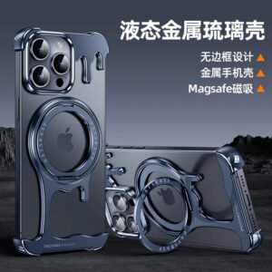 Luxury Premium Wireless Frameless with Magsafe Kickstand 360° Rotatable Magnetic Stand Case Cover For iPhone 15 Pro Max