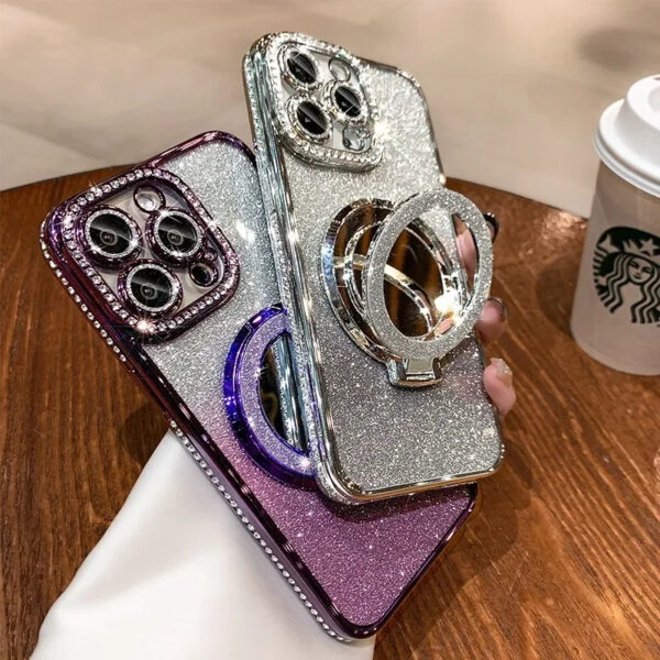 Luxury Premium Plating Flash Mirror Holder Stand Diamond Frame Case Cover For iPhone Series - Image 7