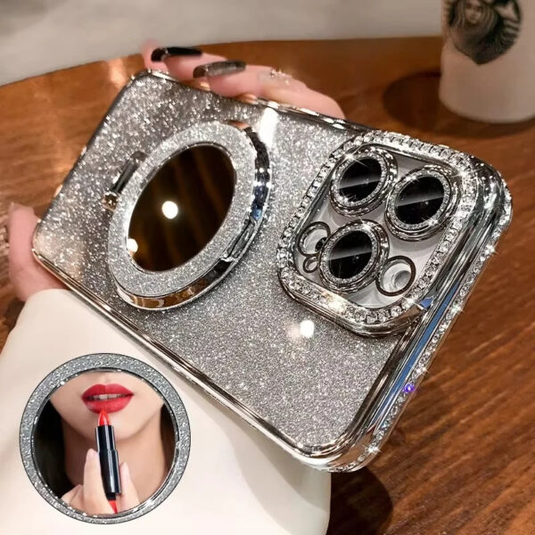 Luxury Premium Plating Flash Mirror Holder Stand Diamond Frame Case Cover For iPhone Series - Image 12
