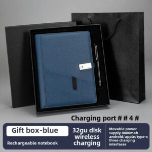 Luxury Premium Business 100 Sheets Notebook With USB Multifunctional 8000mA Wireless Charger - Blue