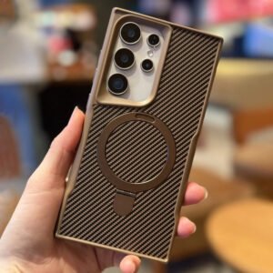 Luxury Premium Carbon Fiber Aluminum Alloy Stand Magnetic Phone Case Cover For Samsung Galaxy S24 Ultra