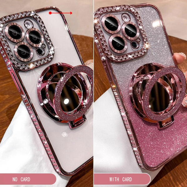 Luxury Premium Plating Flash Mirror Holder Stand Diamond Frame Case Cover For iPhone Series - Image 36