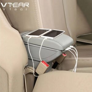 Luxury Premium Microfibre Leather Universal Armrest Centre Console Storage Box - Grey