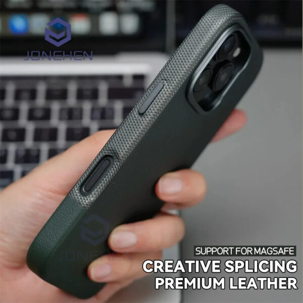 Luxury Premium Business Hit Color Relief Leather Wireless Charging Case Cover For iPhone Series - Image 13