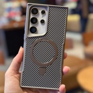 Luxury Premium Carbon Fiber Aluminum Alloy Stand Magnetic Phone Case Cover For Samsung Galaxy S24 Ultra