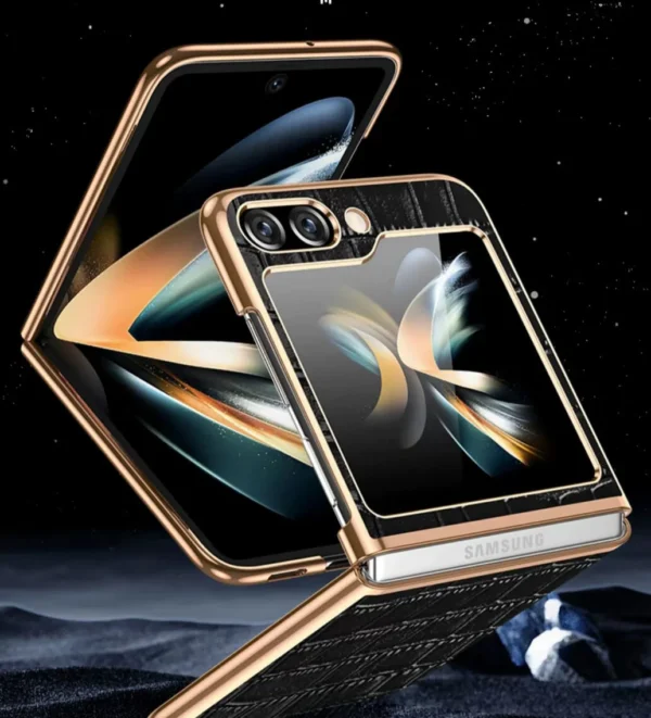 Luxury Premium PU Leather Eletrocplated Croco Pattern Case Cover For Samsung Galaxy Z Flip 5/Z Flip 6 - Image 8