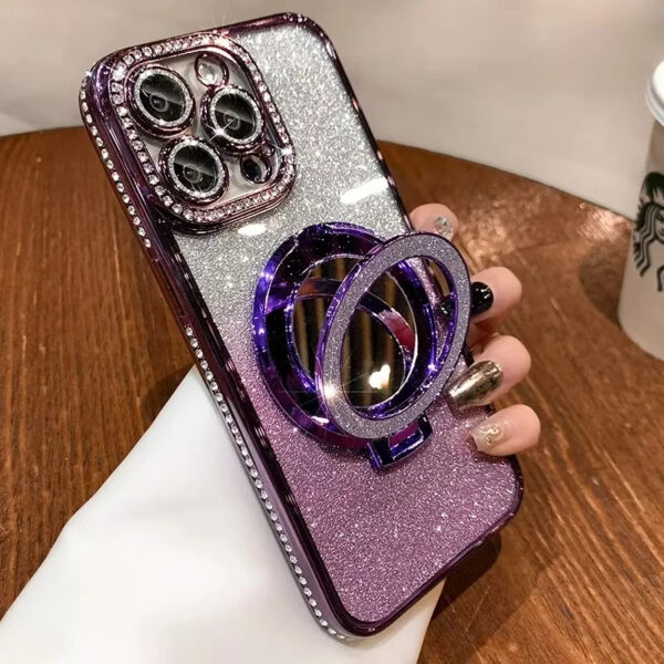 Luxury Premium Plating Flash Mirror Holder Stand Diamond Frame Case Cover For iPhone Series - Image 14