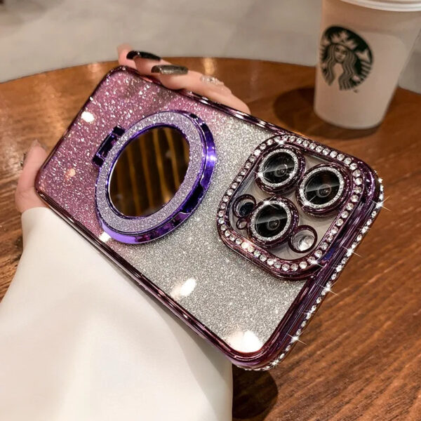 Luxury Premium Plating Flash Mirror Holder Stand Diamond Frame Case Cover For iPhone Series - Image 20