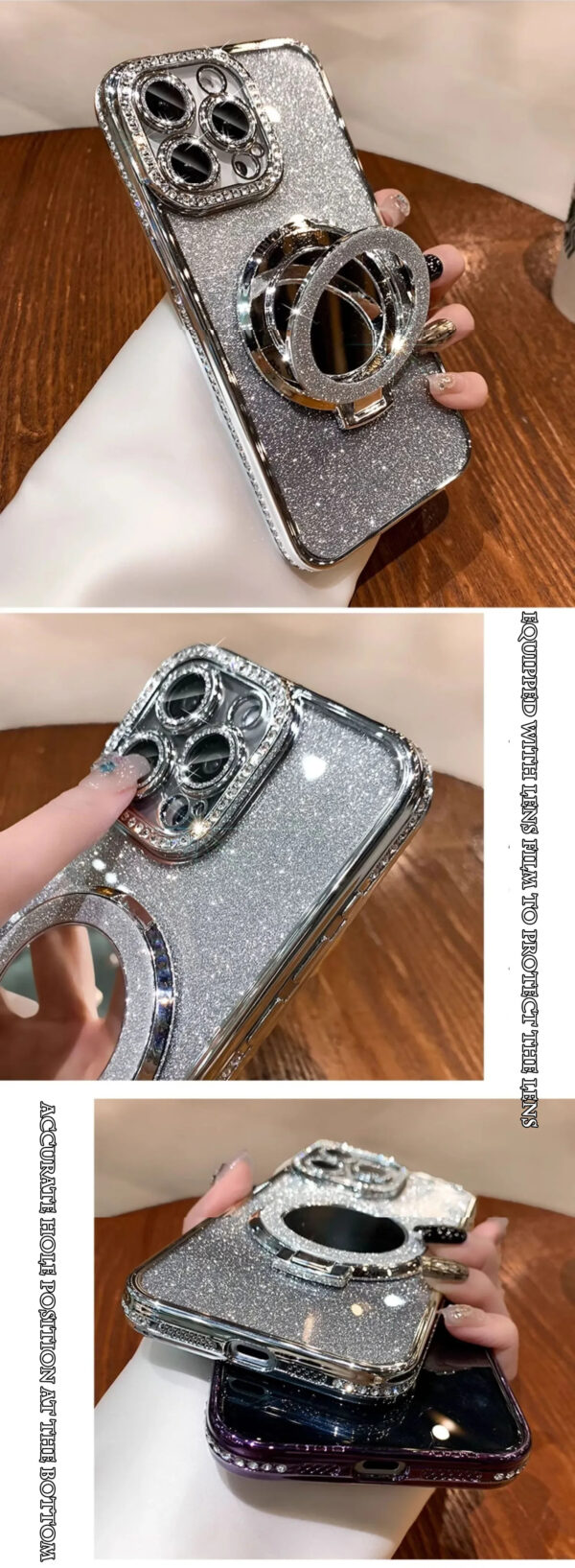 Luxury Premium Plating Flash Mirror Holder Stand Diamond Frame Case Cover For iPhone Series - Image 9