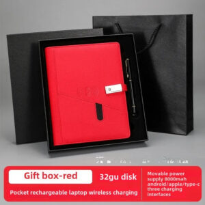 Luxury Premium Business 100 Sheets Notebook With USB Multifunctional 8000mA Wireless Charger - Red
